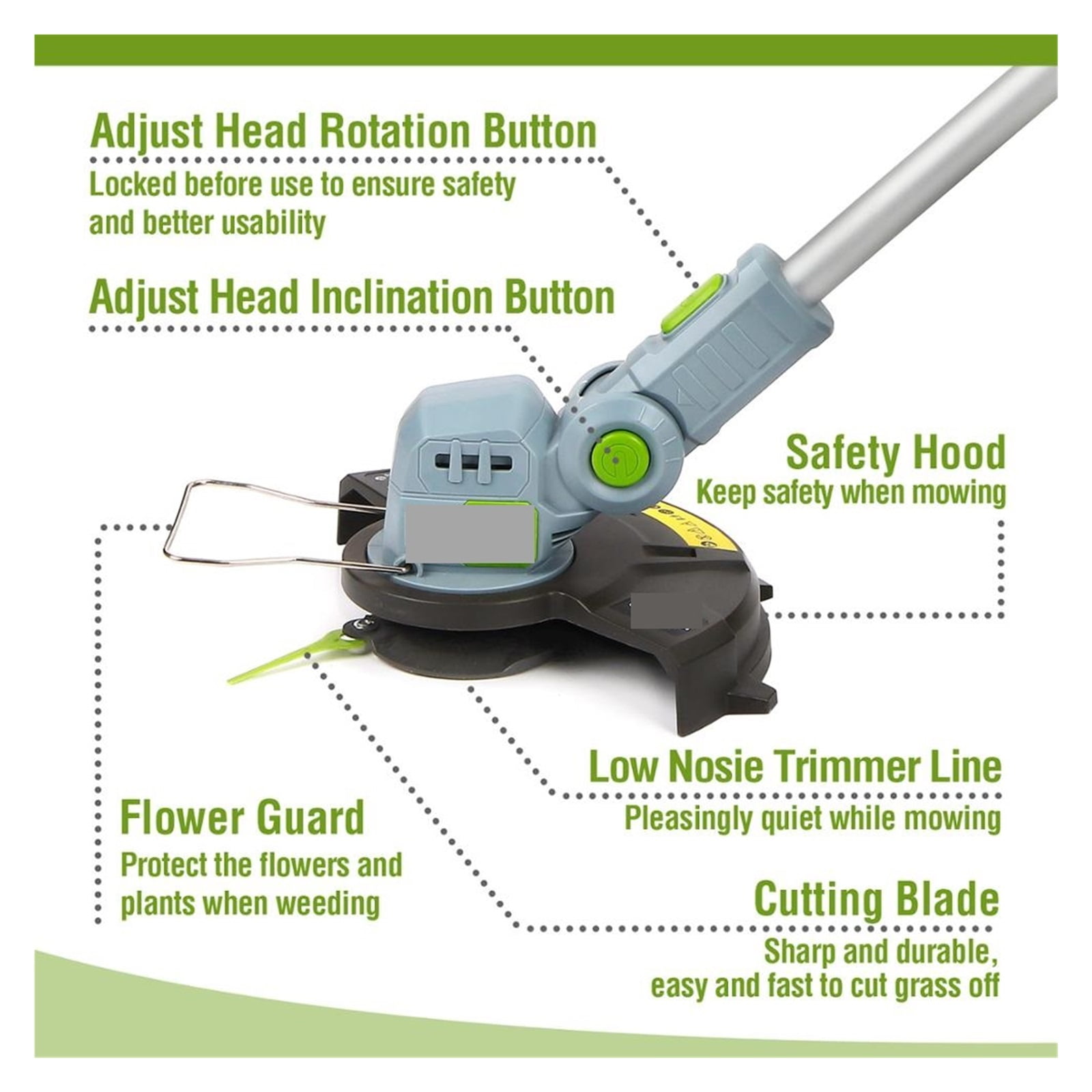 20V Electric Lawn Mower 2000mAh Li-ion Cordless Grass Trimmer Auto Release String Cutter Pruning Garden Tool 20PC Blades ,2 IN 1 Trimmer & Edger