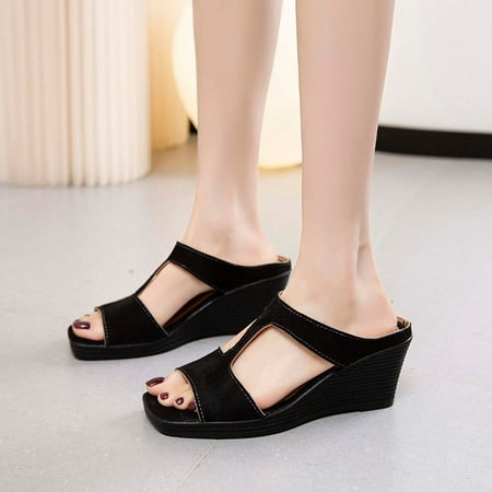 

Women Sandals Clearance 2023! Pejock Women s Heeled Sandals Backless Mules Slip On Block Heels Fashion Casual Slippers Open Toe Thick Bottom Solid Color Wedges Shoes Non-Slip