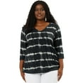 thumbnail image 3 of Women's Plus Size T-shirt Tye Dye Side Slit 3/4 Sleeve Stripe Top Black 4X, 3 of 7