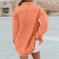 thumbnail image 4 of Domuza Denim Jacket Women Plus Size Casual Long Sleeves Distressed Jean Jacket Fall Fashion Button Down Frayed Hem Shacket Denim Boyfriend Shirt Orange S, 4 of 5
