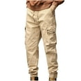 thumbnail image 1 of KIHOUT New Fall Winter Mens Cargo Jogger Pants Elastic Waist Drawstring Regular with Zipper Pockets Cotton Pants for Men, 1 of 2