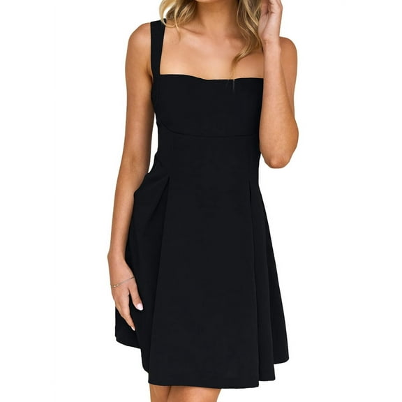 Womens 2025 Mini Sleeveless Dress Backless Tie Square Neck Short Party Dress