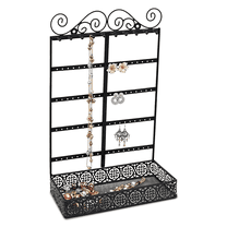 Novel Box 5-Tier Black Metal Jewelry Organizer Tower Tree Rack 4.25x10.25x16 In - Vintage Style Display