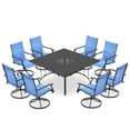 thumbnail image 2 of BUPPLEE 9-Piece Outdoor Dining Set for 8 with Swivel Chairs, Square Metal Table with Umbrella Hole for Patio, Deck and Backyard, 2 of 7
