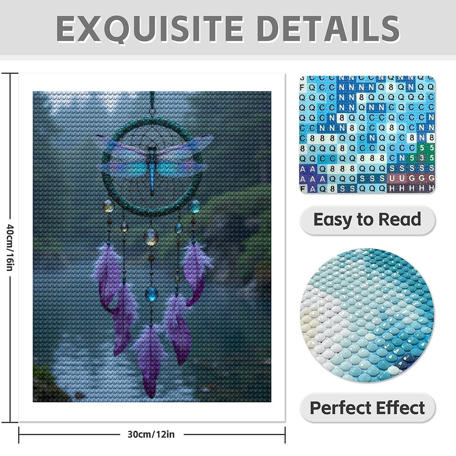 Diamond Art Kit for Adults, Dragonfly Dreamcatcher Purple Serenity Diamond Painting for Adults Beginners, 5D DIY Diamond Art Painting Kits, Colorful Diamond Painting Craft for Home Decor 12x16