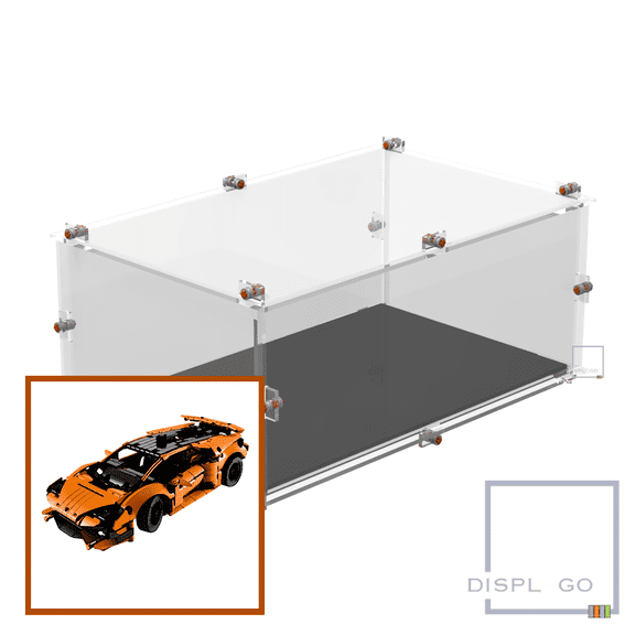 Display Case for LEGO® 42196 Lamborghini Huracán Tecnica Orange (Black acrylic base)