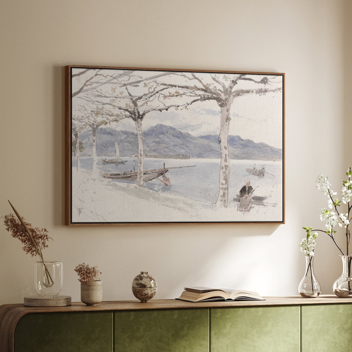 Vintage Landscape-CCCLXXXV By Wexford Home Framed in Walnut Wood Gallery Wrapped Canvas 27 in. x 41 in.
