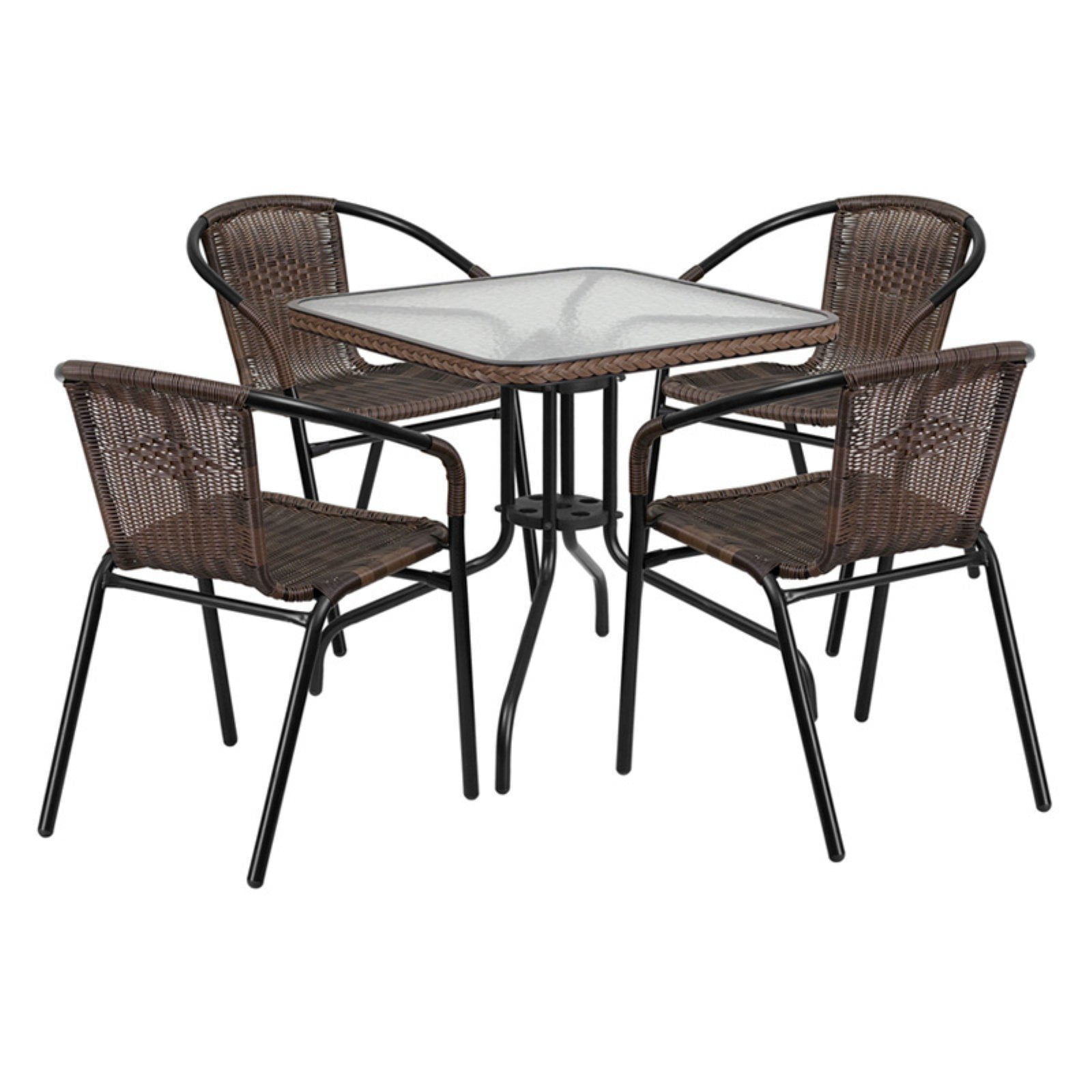 Flash Furniture Outdoor Patio Dining Set, Glass Table with 4 Rattan