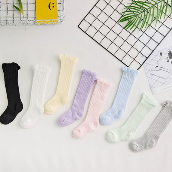 SPRING PARK Knee High Socks Newborn Infants Toddlers Girls Tube Ruffle Brim Elastic Long Stockings