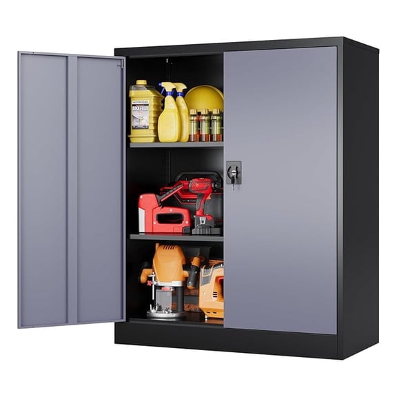 Small Metal Cabinet with Shelves,36 inch Garage Storage Cabinet with Lock,Gray Metal Storage Cabinets with Locking Doors,Small Steel Lockable Cabinets for Home,Office,Shop,Garage