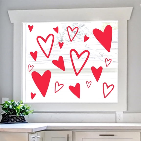 Farmhouse Hearts Valentine's Decals and Decor Vinyl Lettering Decal Heart Stickers Self Adhesive - XL Set - Qty 25 - Sizes Range from 4"-15" - Color: Red