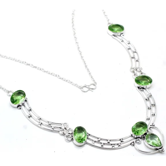 925 Sterling Silver Peridot Necklace Gemstone Jewelry Necklace Size- 18" inch