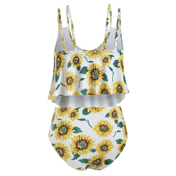 Women's Cute Tankini Sunflower Bikini Cami Swimsuit High Waisted Bottom