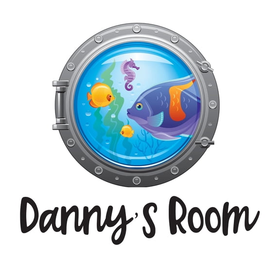 Holiday Gift Children Cute Cartoon Wall Decal Decoration Beautiful Sea horse and tropical fishes Porthole Lasts Years and Easily Removable - Size: 12 in x 11 in