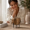thumbnail image 6 of Wooden Bull Statue Decor, Hand Carved Cow Sculpture with Metal Legs and Vintage Finish, for Shelf Coffee Table Desk and Farmhouse Rustic Home Decor Gift, 6 of 7