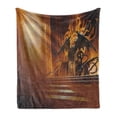 thumbnail image 1 of Fantasy Soft Flannel Fleece Throw Blanket, Sinister Dark Fiction with Heraldic Emblem on the Background Gothic Art, Cozy Plush for Indoor and Outdoor Use, 70" x 90", Orange Black, by Ambesonne, 1 of 6