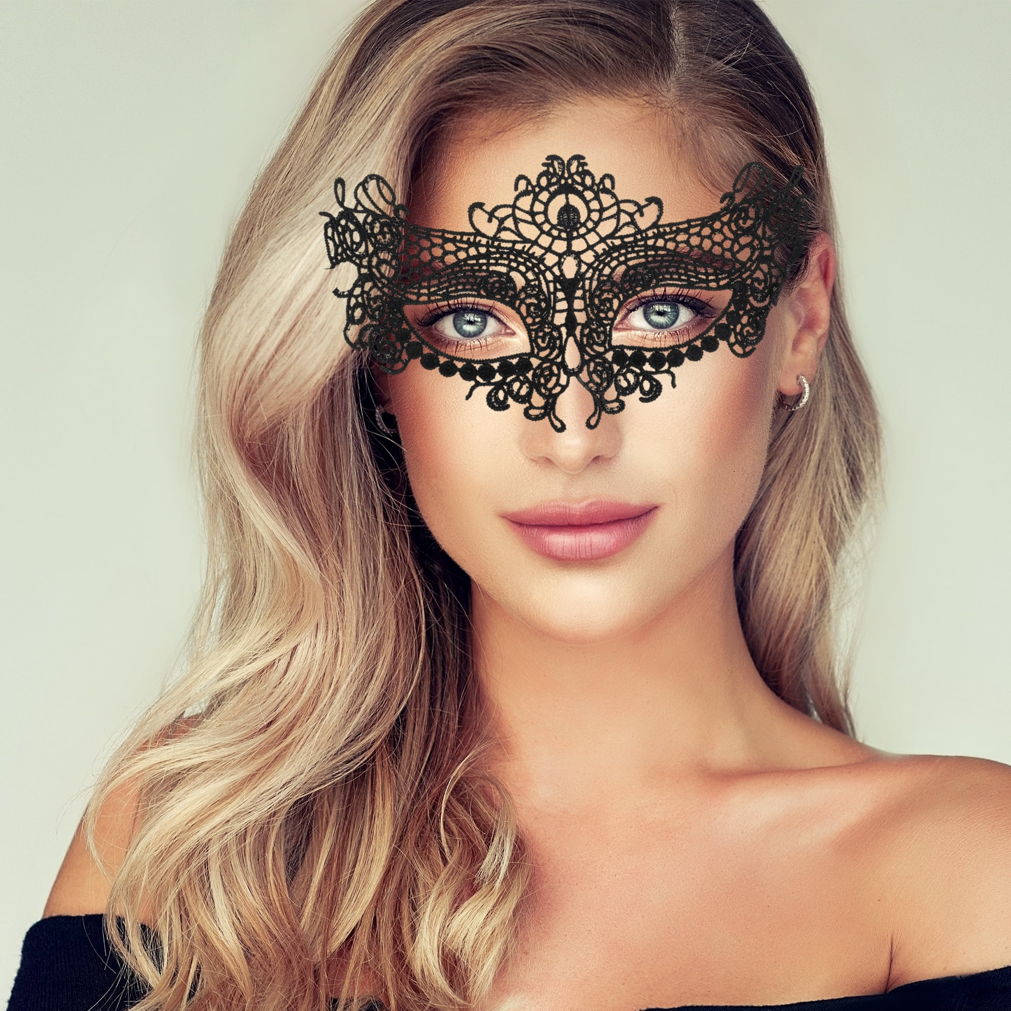 Unique Bargains 1 Pack Elegant Lace Half Face Party Mask in Black Black Pattern 8