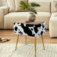 thumbnail image 4 of Velvet Storage Footrest Stool Ottoman Square Modern Upholstered Vanity Footstool Side Table Seat Dressing Chair with 4 Golden Metal Legs（Cow Pattern）, 4 of 10