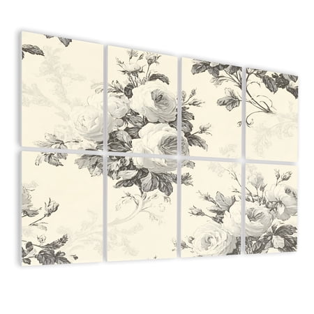 8 Pack Art Acoustic Panels Sound Absorbing Vintage Floral Rose Black Decorative Soundproof Wall Panels Self Adhesive for Nursery Game Room Bedroom 48 x32