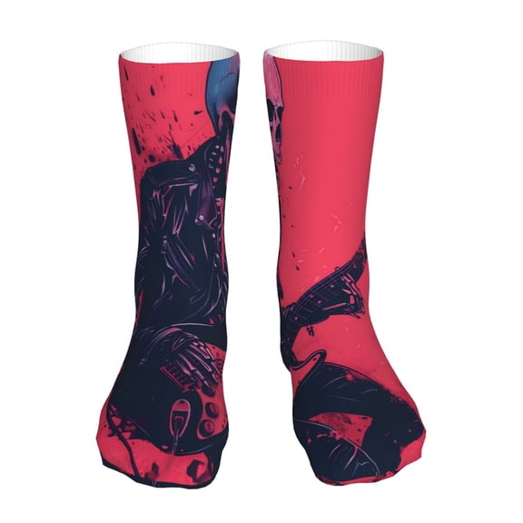 Xecao Rock Skull Guitarist Print Fashion No Heel Casual Crew Socks Cushioned Breathable for Men Women - Moisture wicking,Not easy to fade Suitable for daily