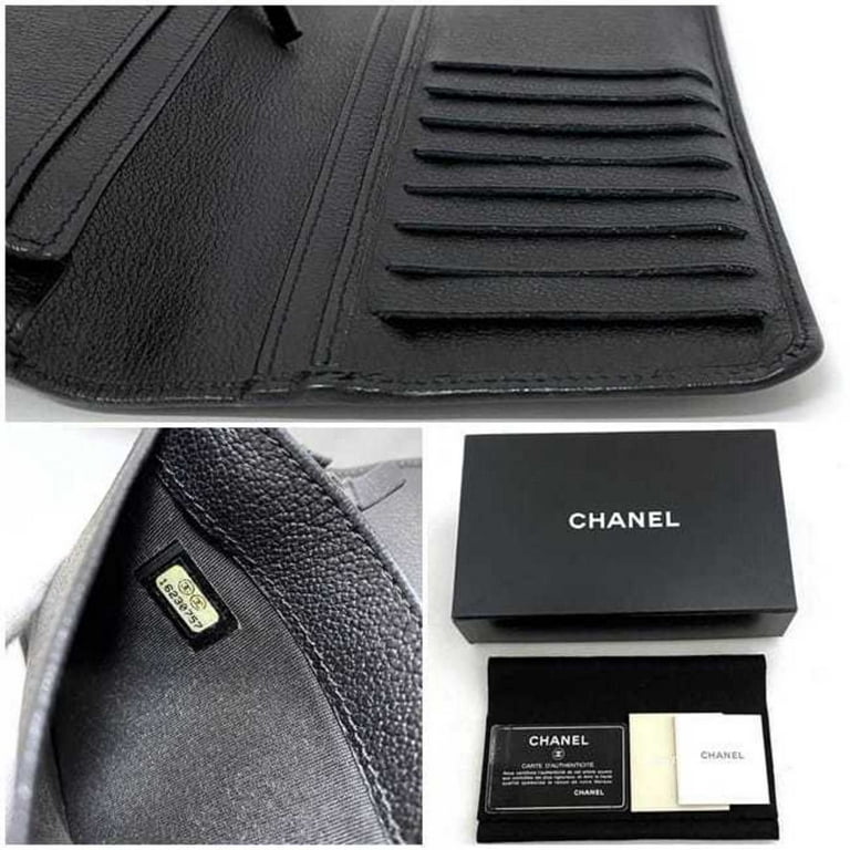 used Pre-owned Chanel Bi-Fold Long Wallet Black Camellia 6511 Leather 16 Series Chanel Coco Mark Flower Women's (Good), Adult Unisex, Size: (HxWxD)
