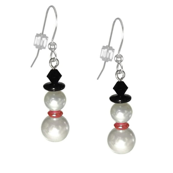 Austrian Crystal Pearl Holiday Snowman Earrings – Sterling Silver Earwires