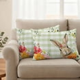 thumbnail image 2 of Easter Rabbit Pillow Covers 2 Pack Spring Red Orange Pink Floral Leaf Plant Green Buffalo Plaid Pillowcase Waterproof Outdoor Throw Pillow Cover for Patio Balcony Rectangular Cushion 20”x12”, 2 of 9