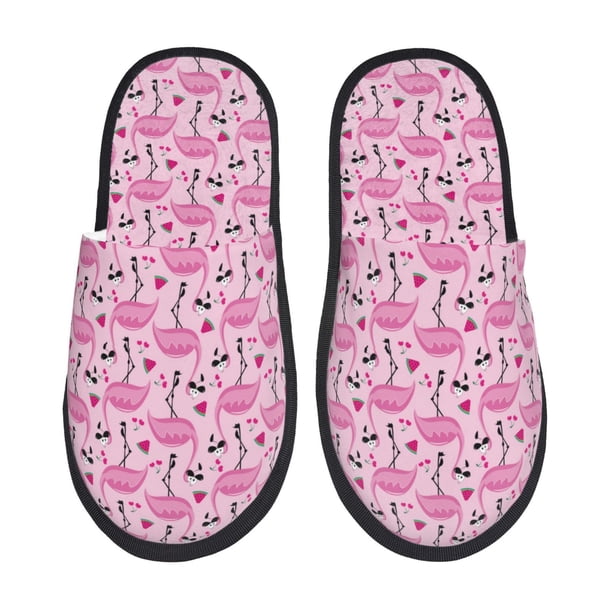 Fotbe Cool Flamingos Pantuflas Peludas para Mujer con Estampado, Zapatillas de Peluche, Zapatos de Invierno para Casa, Uso Interior y Exterior-Medium