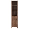 thumbnail image 2 of Ktaxon Fluted Bathroom Storage Cabinet Narrow Tall, Freestanding Cabinet Storage Tower with Grille Single Door and One Drawer, Walnut, 2 of 10