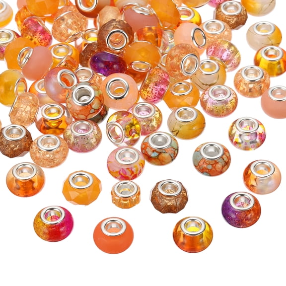 Uxcell Assorted European Craft Beads,100 Pcs Large Hole Beads Spacer Charm for DIY Craft Bracelet Making,Orange