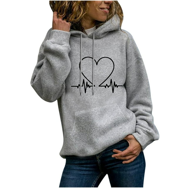 Pull à Manches Longues Automne Hiver pour Femmes, Imprimé, Col Rond, Sweat à Capuche