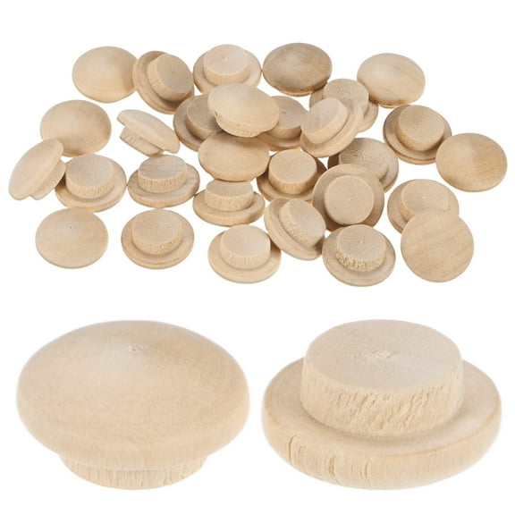 Uxcell 25-Pack Wood Plugs for Screw Holes, 15 x 10mm Beech Button Wood Top Plugs Flat Head Decorative Wooden Cover