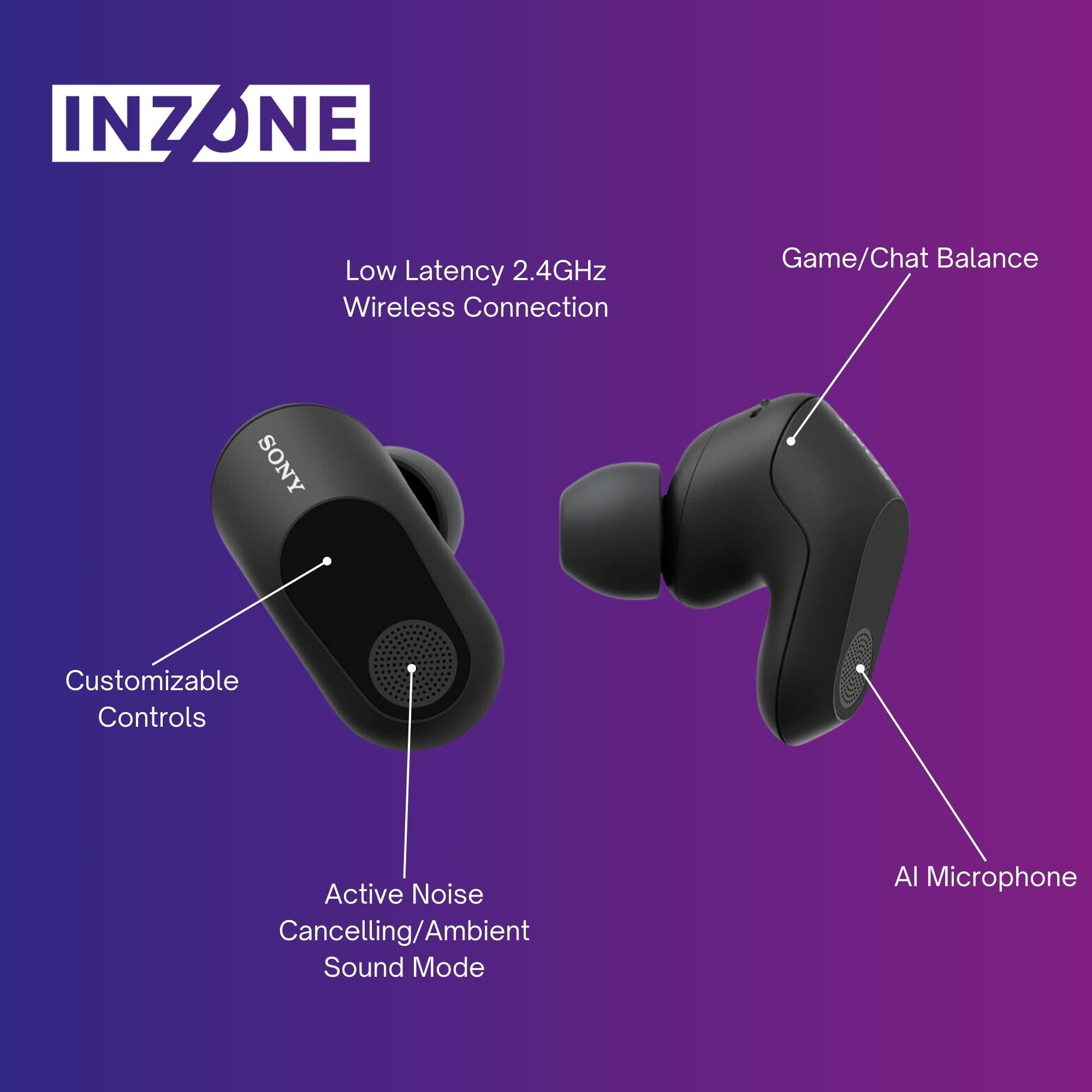 Sony WFG700NW INZONE Buds Truly Wireless Noise Canceling Gaming Earbuds (Black) Bundle with Noise Isolating Memory Foam Tips and Silicone Earbuds (3-Pairs Each) (2 Items)
