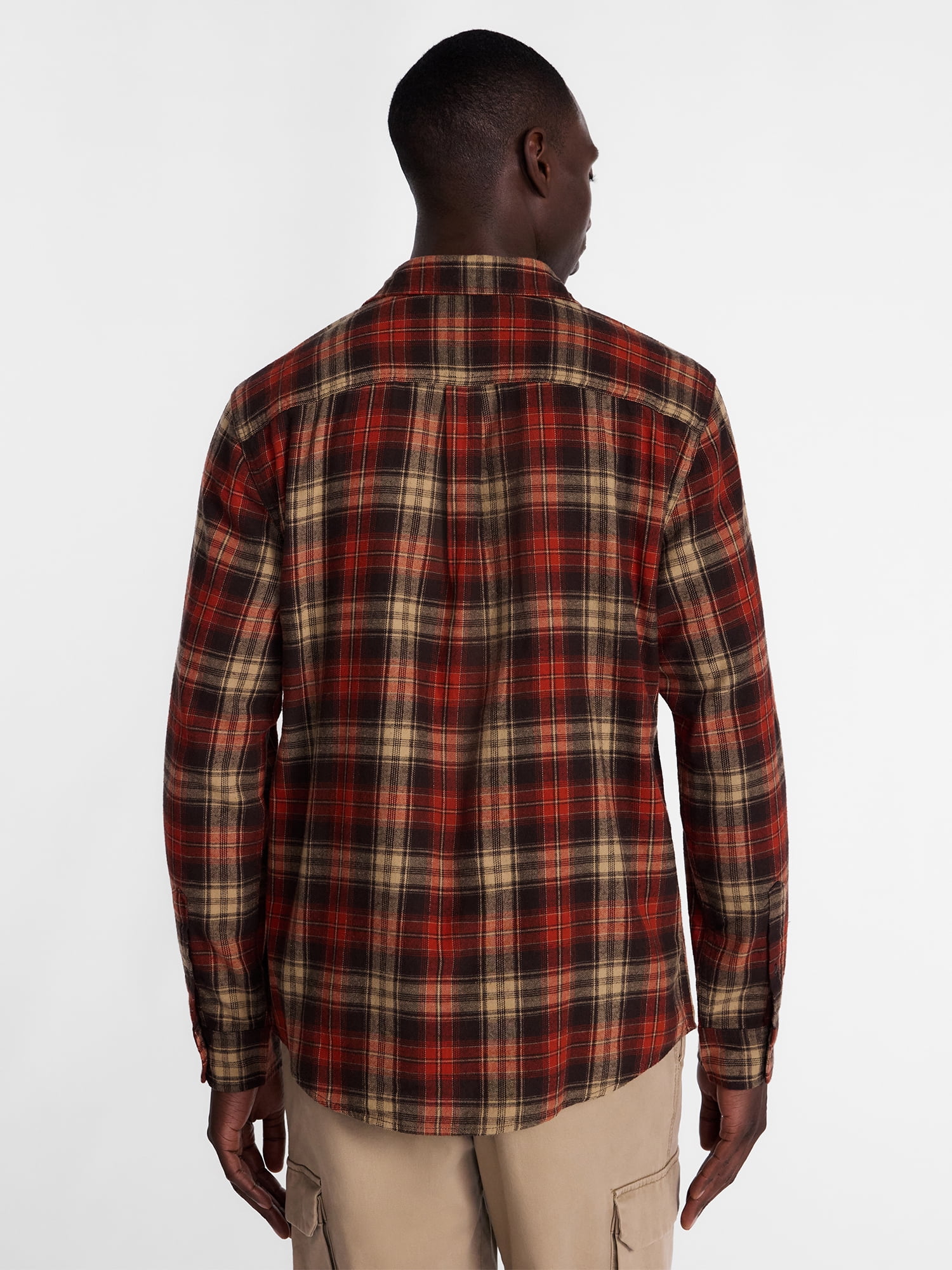George Men's and Big Men's 100% Cotton Double Pocket Flannel Shirt, Sizes XS-3XLT