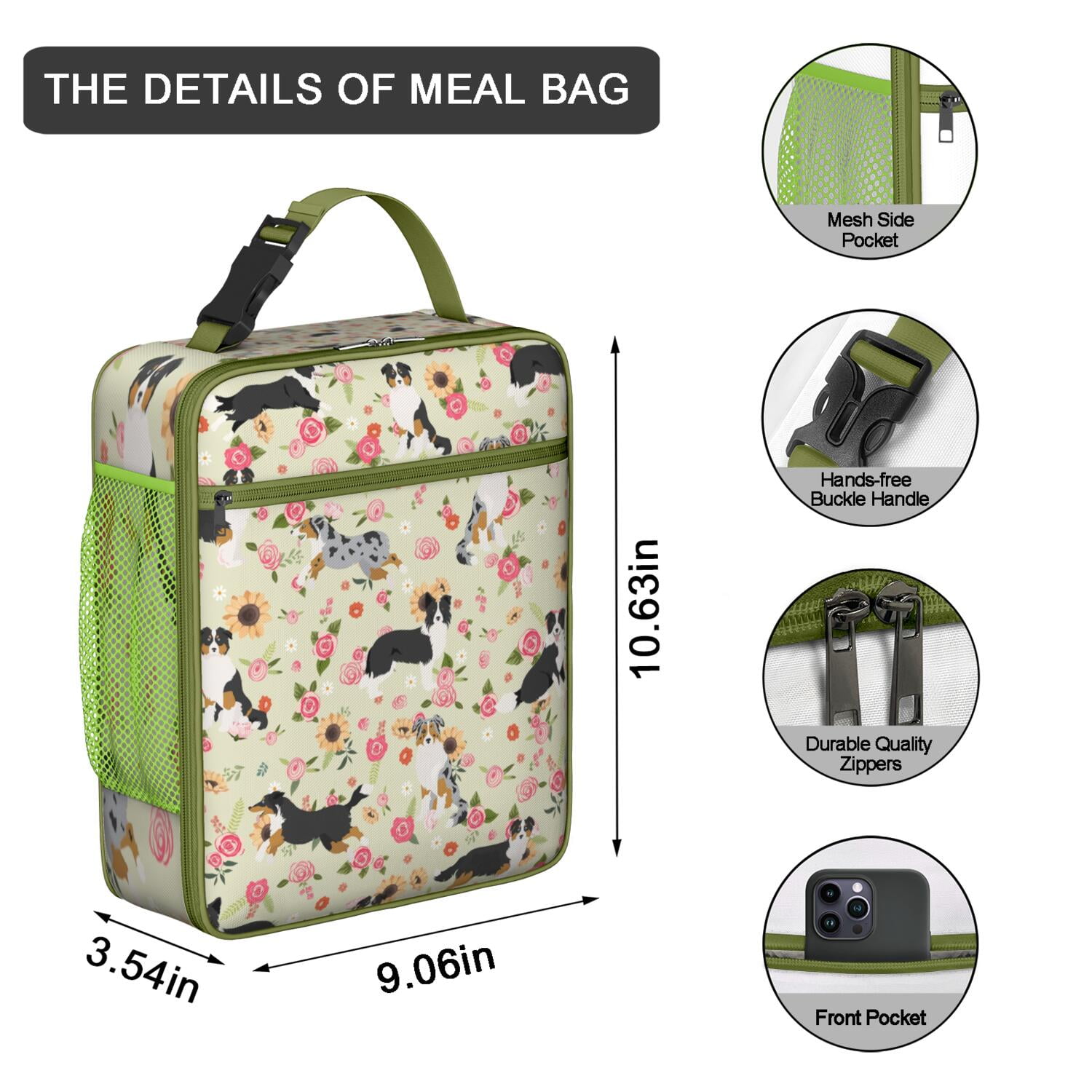 Funny Dog Illustration Lunch Box, Cartoon Puppy Print Insulated Cooler Bag, Adorable Pet Lover Tote for Office, Hiking, Travel, School