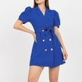 thumbnail image 2 of Sexlip Womens Dress Puff Sleeve Button Detail Belted Waist Soft Fabric Relaxed Silhouette for Casual Outings Blue S, 2 of 9