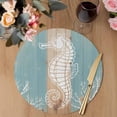 thumbnail image 3 of Coastal Sea Horse Round 13 Inch Placemats Set of 4, Summer Coral Ocean Vintage Wood HeatResistant Non Slip Place Mats for Dining Table, Wipeable Braided Kitchen Table Mats for Housewarming, 3 of 9