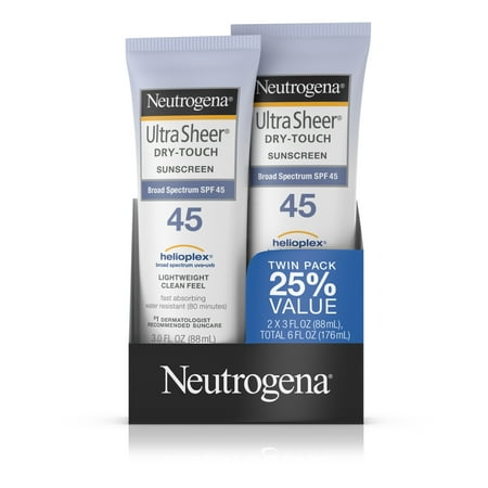 Liquid Sunscreen - Neutrogena Ultra Sheer Dry-Touch Water Resistant Sunscreen SPF 45, 3 fl. oz, Pack of 2