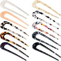 10 Pieces U-Shaped Hairpin with 2 Prongs Hair Pin Fork Sticks French Style Shape Hair Clips Celluloid Acetate Tortoise Shell Hair Pin Updo Chignon Pin for Women Girls