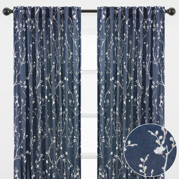 Chanasya 2-Panel Sakura Cherry Tree Soft Velvet Curtains - 3-in-1 Back Tab, Rod Pocket, Ring Tab- for Windows Living Room Bedroom - Partial Room Darkening Elegant Drapes for Privacy 52 x 63 Inches