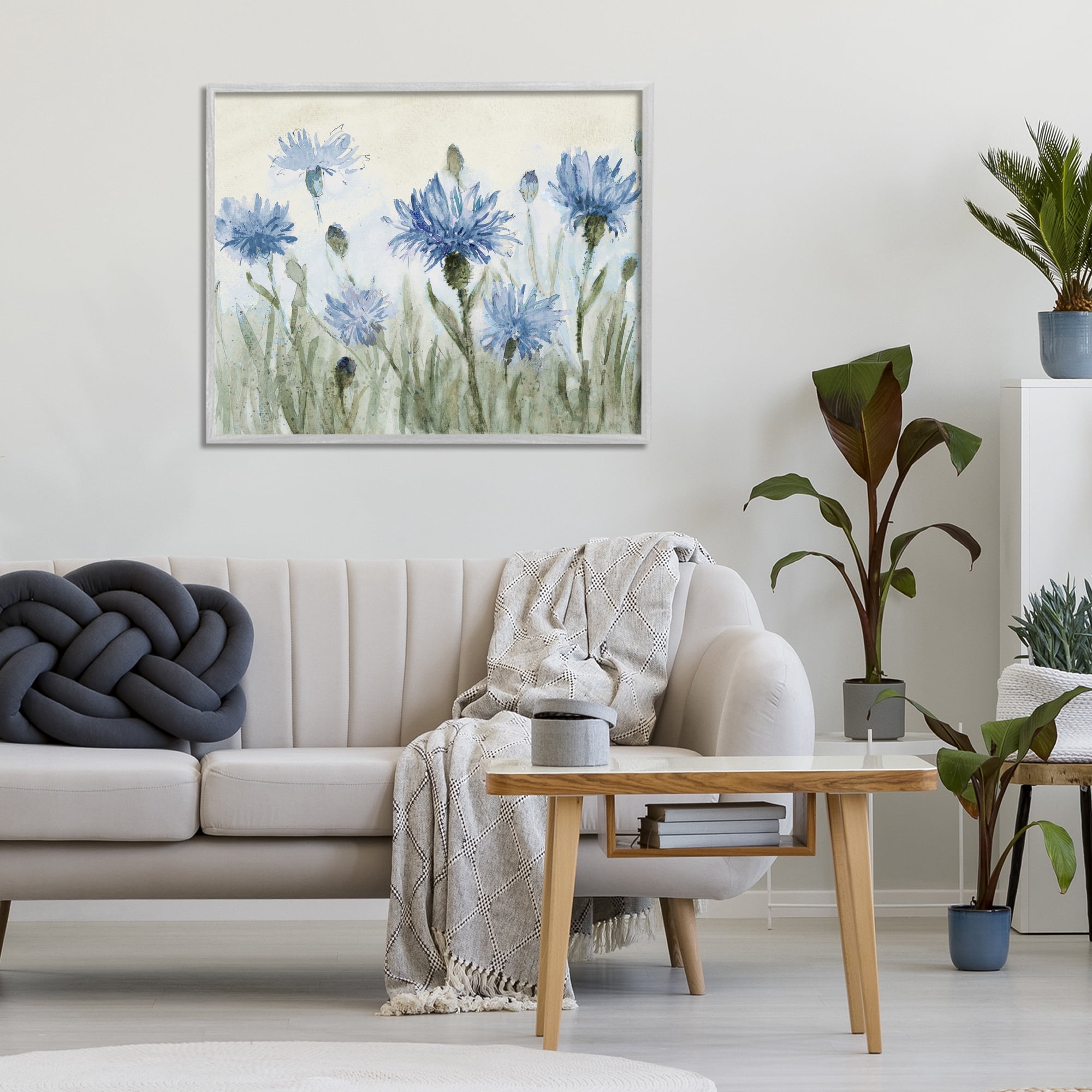 Stupell Industries Blue Cornflowers Meadow Gray Framed Giclee Art, design by Lanie Loreth
