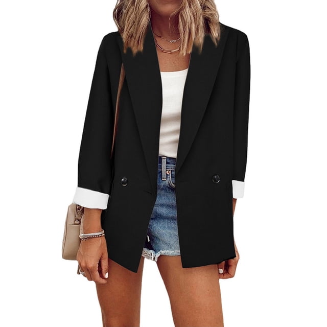 Qiopertar Women's Winter New Solid Color Small Suit Single Long Sleeve Spring And Suit Jacket Clearance Free Shipping under $5 Saving Up To 90% Off