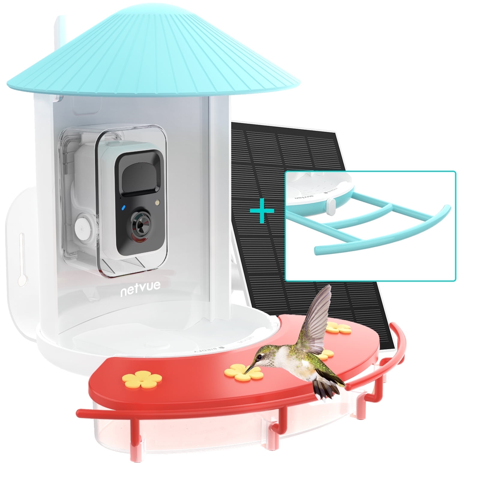Birdfy Hummingbird Feeder Camera, Bird Feeders with Camera and Solar Panel, 1080P wide-angle camera for real-time bird watching, Ideal Gift for Hummingbird Lovers