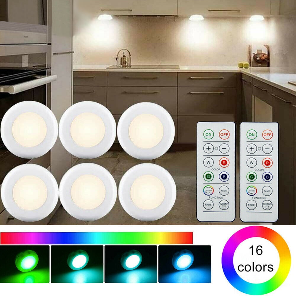 LED Puck Lights With Remote - 16 Color Changing Under Cabinet Lights, Battery Operated, Timer Function