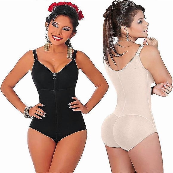 (Black-L)Women Shapewear Bodysuit Tummy Control Fajas Body Shaper For Women With Zipper Plus Size Shapewear