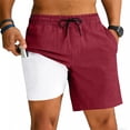 thumbnail image 2 of Mens 2 in 1 Athletic Running Shorts with Compression Liner Lightweight Cotton Linen Elastic Waist Workout Shorts with Pockets, 2 of 8