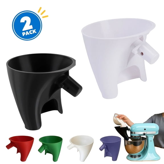 2PCS Flour Funnel for KitchenAid Mixer 5 Qt, Anti-Splash Attachment for Tilt-Head Stand Mixer 4.5 & 5 Quart (KSM150), Dishwasher Safe No-Mess Baking Tool, Easy Pour Accessory (Black and white)
