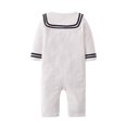 thumbnail image 2 of Baby Boy Marine Sailor Costume Long Sleeve Romper Onesie With Hat 2 Pcs Set (White, 18-24 Months), 2 of 4