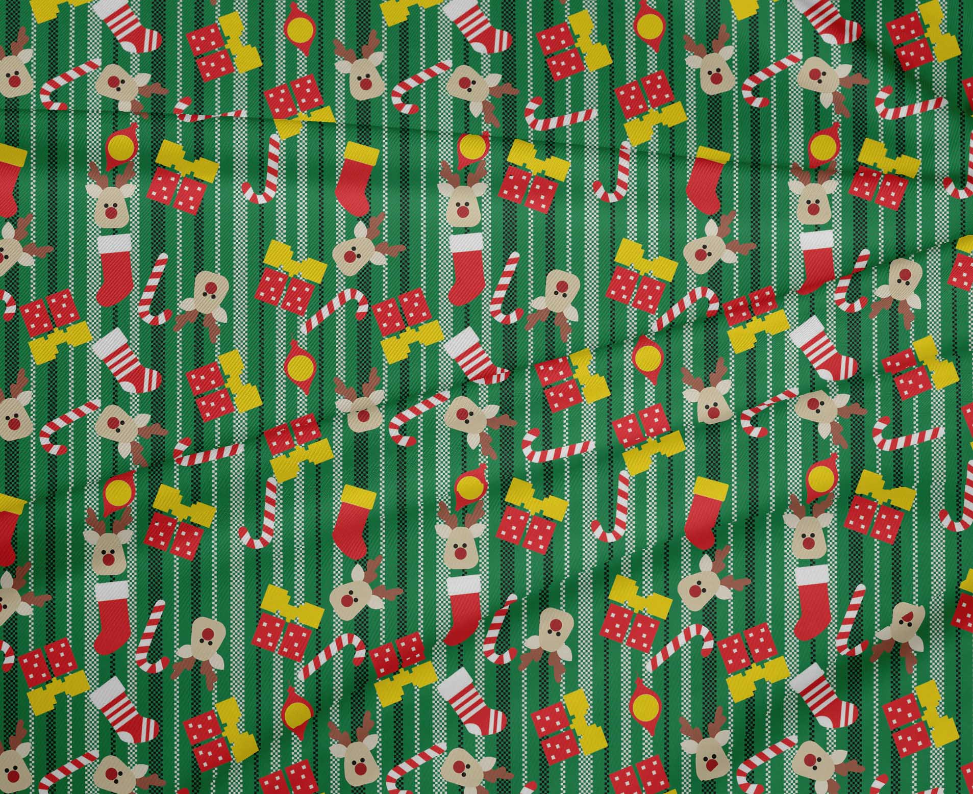 oneOone Polyester Spandex Green Fabric Merry Christmas Sewing Material Print Fabric By The Yard 56 Inch Wide-PE6