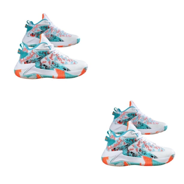 Qarigey Zapatillas de baloncesto para hombre, zapatillas transpirables acolchadas para parejas, calzado ligero resistente al desgaste para Blanco Naranja treinta y ocho 2piezas